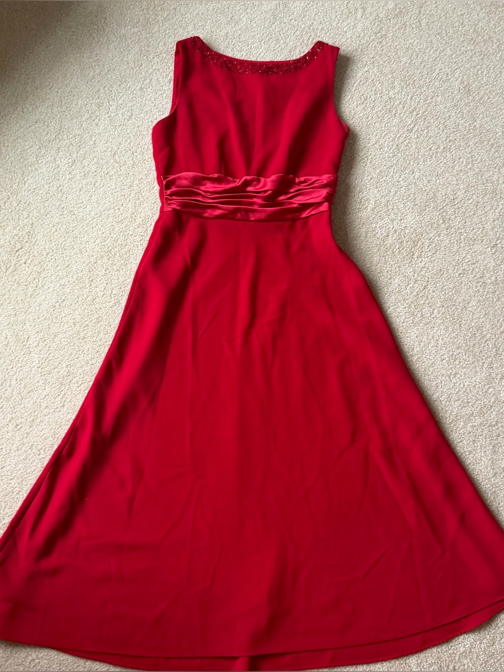 Positive Attitude Women’s Red Beaded Neckline & Satin Sash Gown Size 8